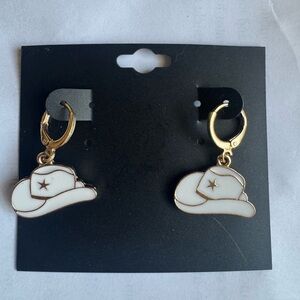 Gold and White Cowboy Hat Earrings
